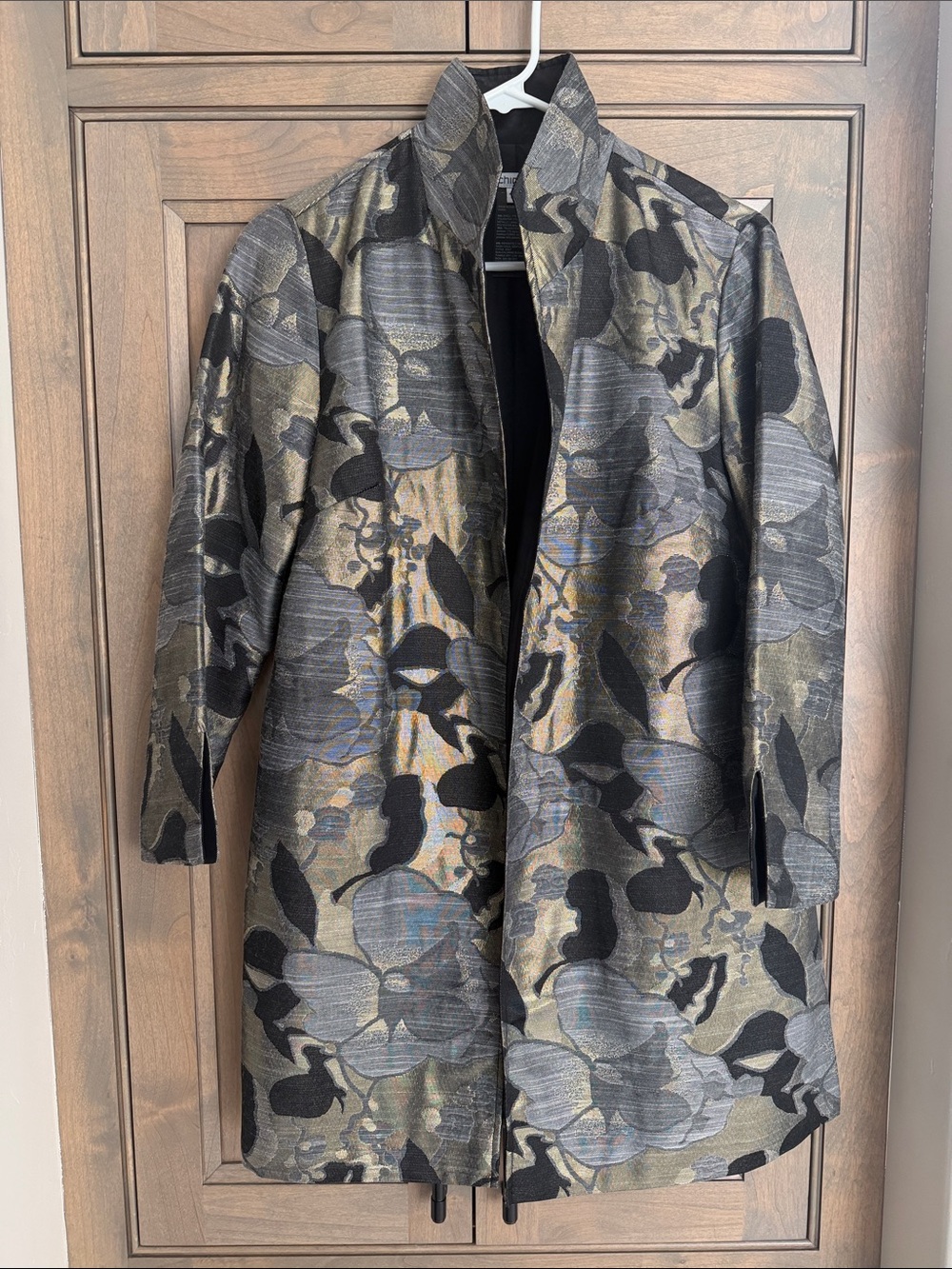 Chico's Travelers Floral Jacquard Satin-Look Lined Jacket size 0 (small)